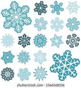 collection of different abstract snow flakes for christmas and winter time concepts