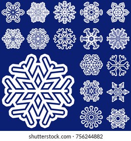 collection of different abstract snow flakes for christmas and winter time