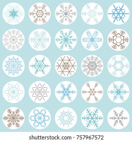 collection of different abstract snow flakes for christmas and winter time