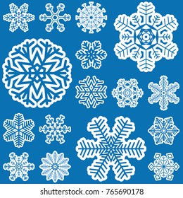 collection of different abstract snow flakes for christmas and winter time