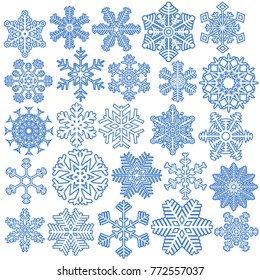 collection of different abstract snow flakes for christmas and winter time