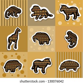 Collection of different african stickers with animals