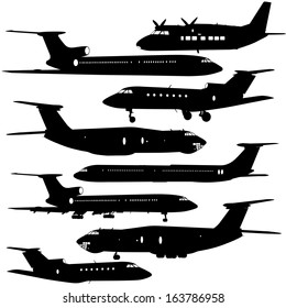 Collection of different  aircraft silhouettes.  vector illustration 