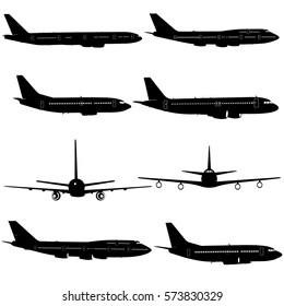 Collection of different aircraft silhouettes. vector illustration.