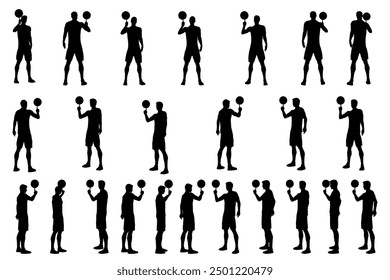 collection of different angle of silhouette male basketball player character , isolated vector for graphic resources