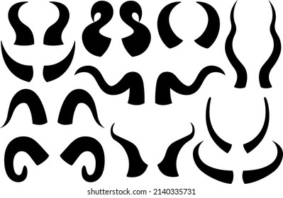 Collection of different animal horns isolated on white