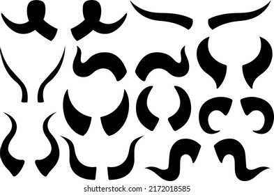 Collection of different animal horns isolated on white