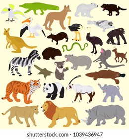 Collection of different animals on a light background 