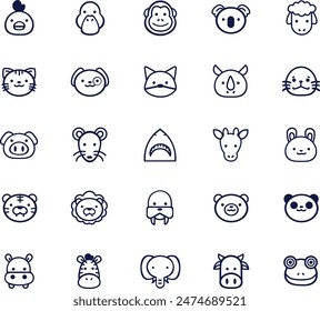 a collection of different animals in vector including bear, cat, frog, dog, duck, cock, zebra, pig