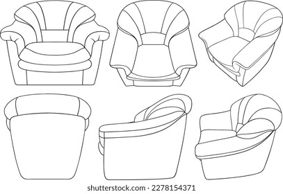 Collection of different armchairs isolated on white