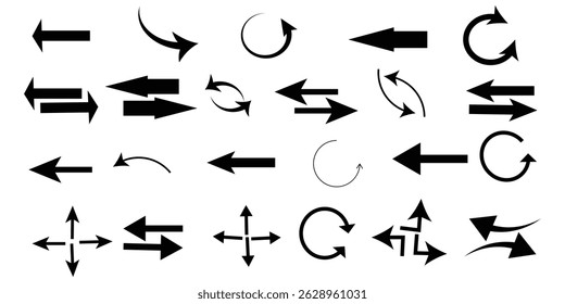 Collection of different arrow set vector design. Set of arrow icons. Arrows icon. Set of arrow outline. Arrows for web design. Cursor outline. Different shape and size pointer set.