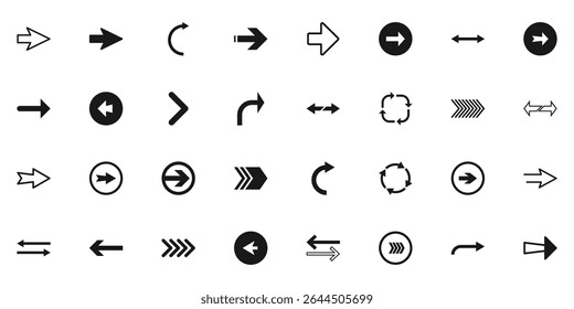 Collection different arrow set vector. Black right arrow icon set. Modern simple arrows. Arrow vector. Flat style icons. Vector illustration. EPS 10