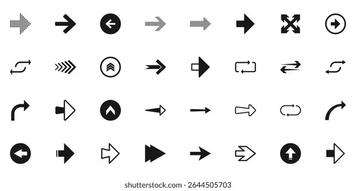 Collection different arrow set vector. Black right arrow icon set. Modern simple arrows. Arrow vector. Flat style icons. Vector illustration. EPS 10