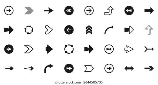 Collection different arrow set vector. Black right arrow icon set. Modern simple arrows. Arrow vector. Flat style icons. Vector illustration. EPS 10