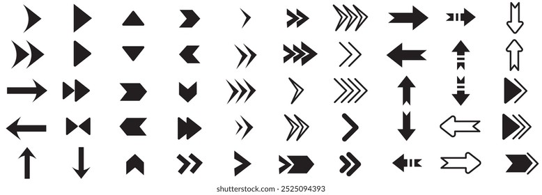 Icono del sistema de la flecha en color negro, Vector del icono de la flecha, flechas diferentes simples modernas