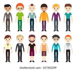 Collection of different avatars with men. Vector illustration in flat style. 