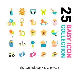 Collection of different baby icons. Fun colored icons. 