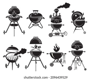 collection of different barbecue icons isolated on white background