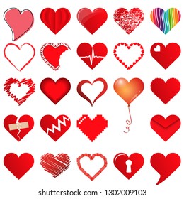 collection of different beautiful hearts for valentine love time or mothers day