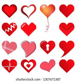 collection of different beautiful hearts for valentine love time or mothers day
