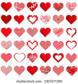 collection of different beautiful hearts for valentine love time or mothers day