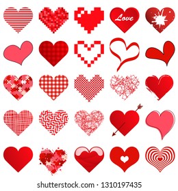 collection of different beautiful hearts for valentine love time or mothers day