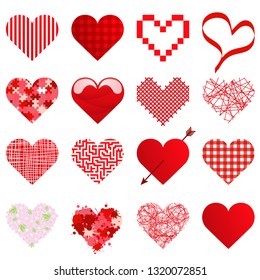 collection of different beautiful hearts for valentine love time or mothers day