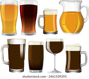 Colección de diferentes tipos de cerveza en vasos