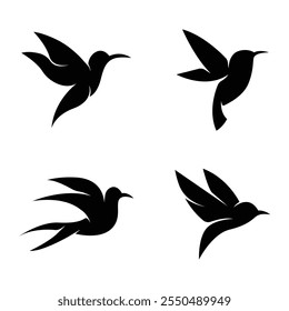 Collection of different bird silhouette logo, hummingbird logo. Vector ilustration