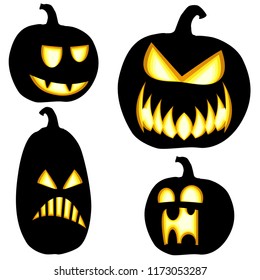 collection of different black colored illustrated pumpkins for Halloween layouts