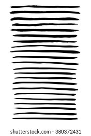 Collection of different black grunge brush strokes isolated over white background. Set of design elements. Vector illustration.