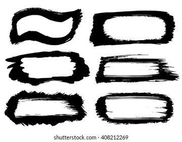 Collection of different black grunge brush stroke frames isolated over white background. Set of design elements. Vector illustration.