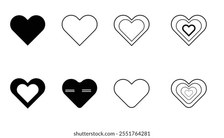 Coleção de diferentes coração preto, Mão desenhado símbolo ícone de amor