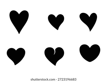 Una colección de diferentes símbolos y símbolos de corazón negro, un conjunto de símbolos de Vector de corazones. Ilustración vectorial Eps 10.