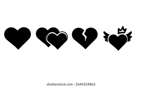 Colección de diferentes corazones negros icon.Vector símbolo icon set. diseño de ilustración. eps 10.