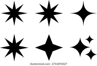 Colección de diferentes Formas de estrellas negras sobre fondo blanco