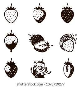 collection of different black strawberries icons