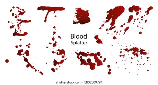 Colección de diferentes manchas de sangre o pintura,concepto de Halloween,fondo de manchas de tinta aislado en fondo blanco.