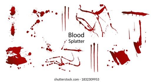 Colección de diferentes manchas de sangre o pintura,concepto de Halloween,fondo de manchas de tinta aislado en fondo blanco.