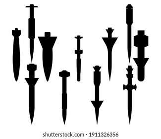 collection of different bombs in black colors on a white background
