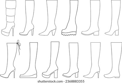 Collection of different boots isolated on white