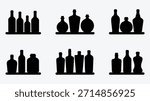 Collection of different bottles in black silhouette vector illustration design