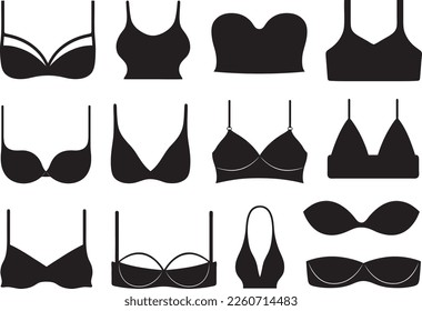 Collection of different bras isolated on white