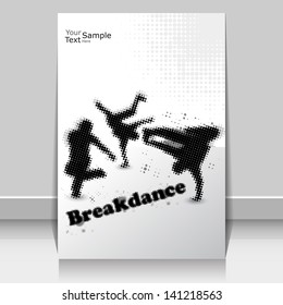 Collection of different break-dance silhouettes halftone effect. Vector illustration. 