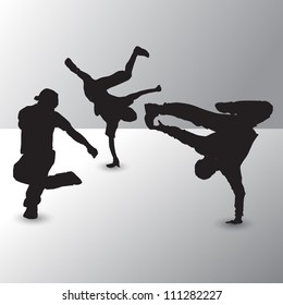 Collection of different break-dance silhouettes. Vector illustration.