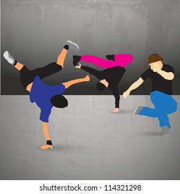 Collection of different break-dance silhouettes. Vector illustration.