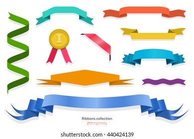 Collection of different bright ribbons isolated on white. Vector illustration