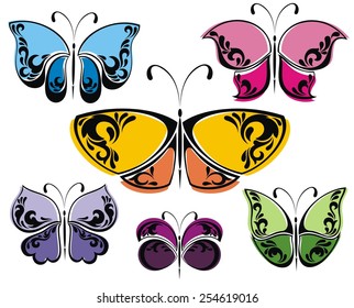 Collection of different butterflies isolated on white background