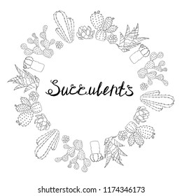 collection of different cacti, , black and white silhouette, vector set  isolated elements