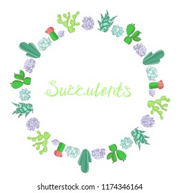 collection of different cacti, wreath cactus card, vector set  isolated elements
